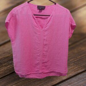 Tahari Womens 100% Linen Short Sleeve Boxy Top Pop Pink Small